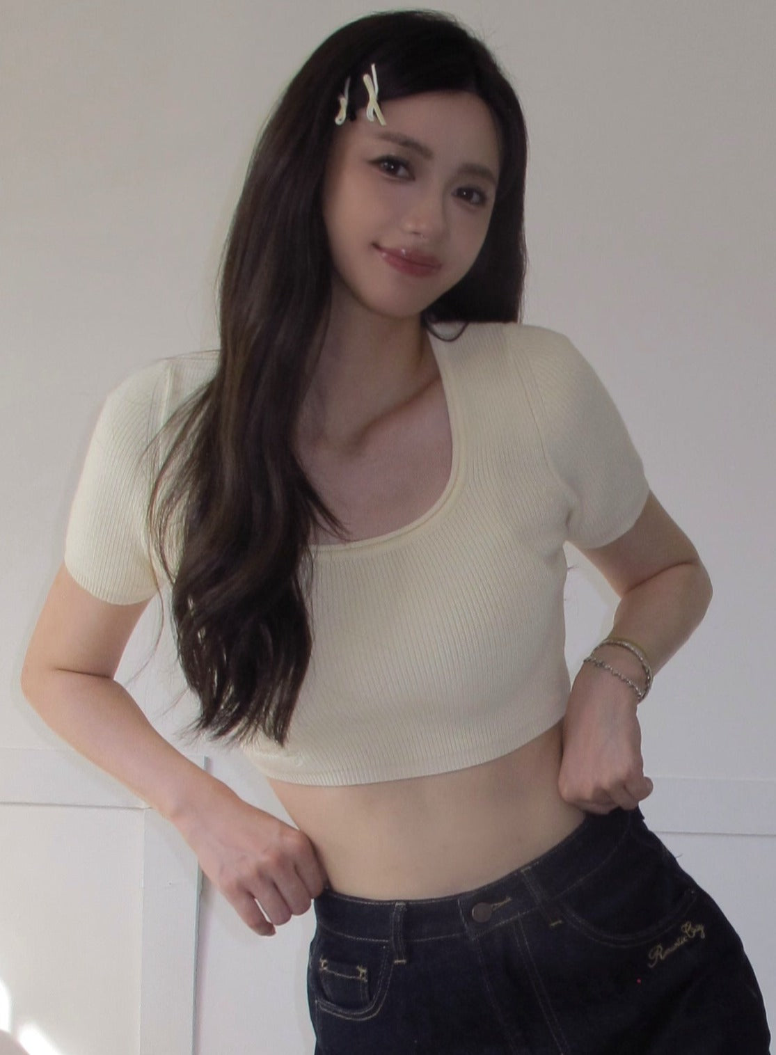 Cream knit top