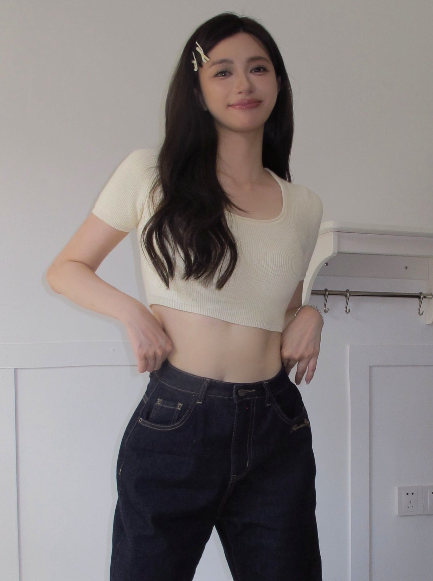 Cream knit top